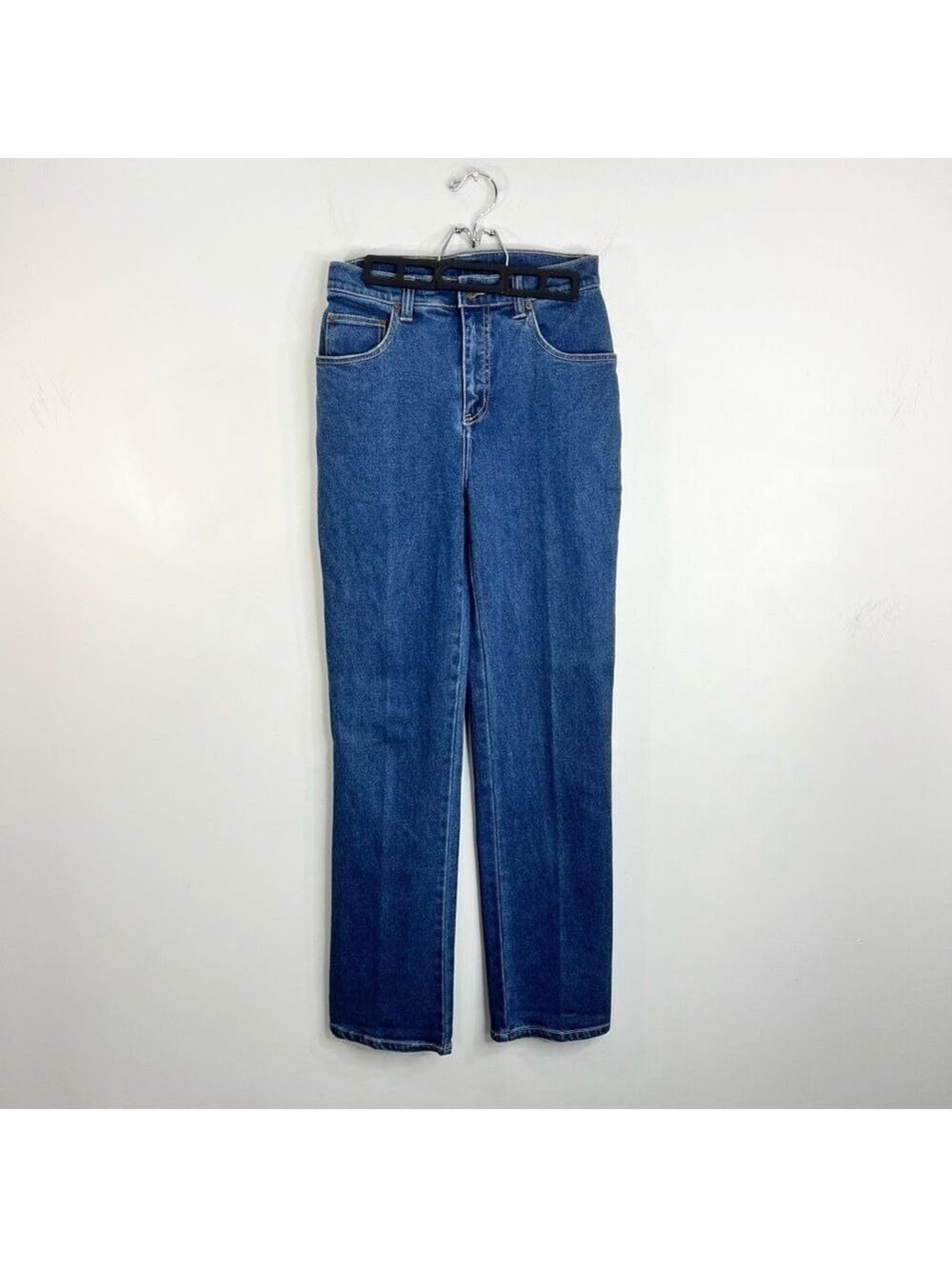 Vintage 90s Y2K minimalist high rise straight leg dark blue full length jeans 29 - Picture 4 of 14